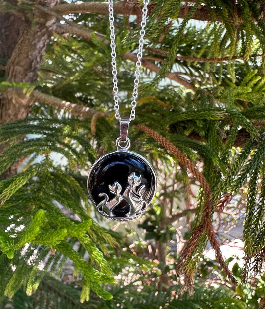 Obsidian Cat Love Pendant Necklace
