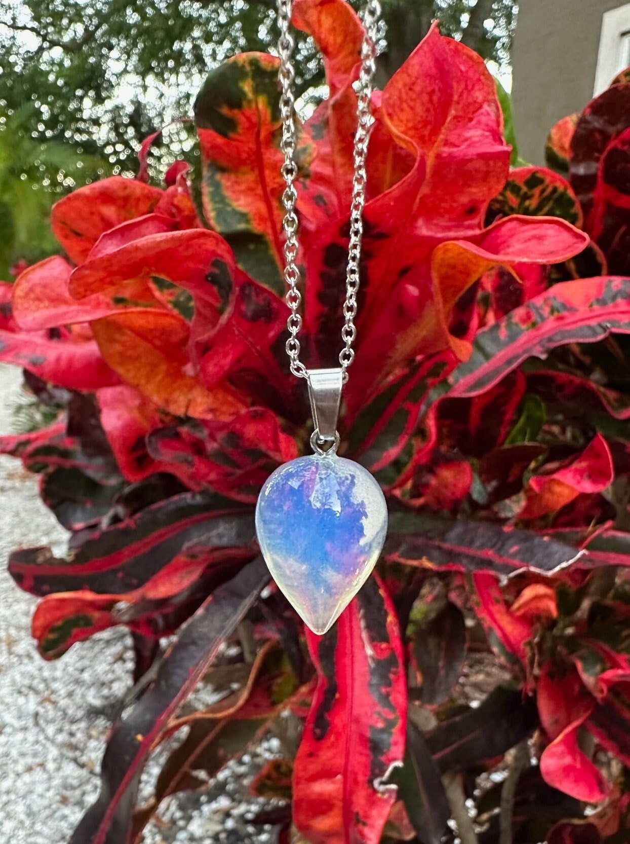 Clear Opalite Acorn Pendant Necklace