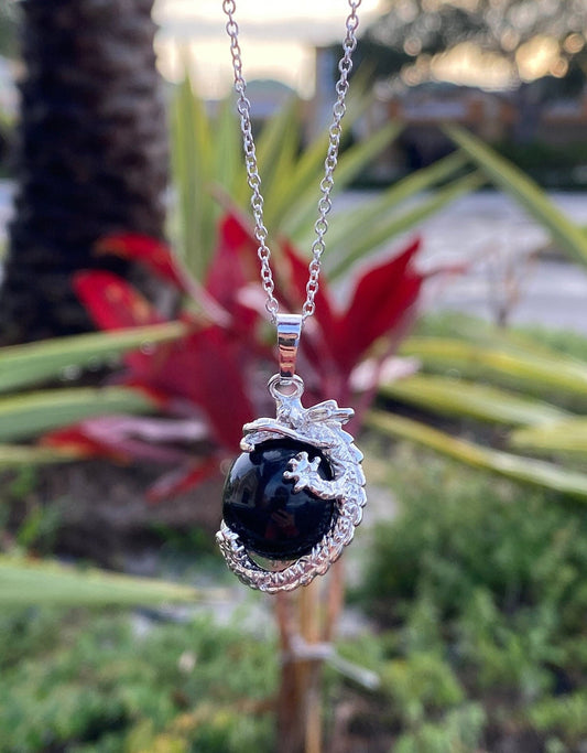 Obsidian Dragon Ball Pendant Necklace