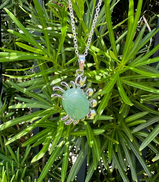 Green Aventurine Crab Pendant Necklace