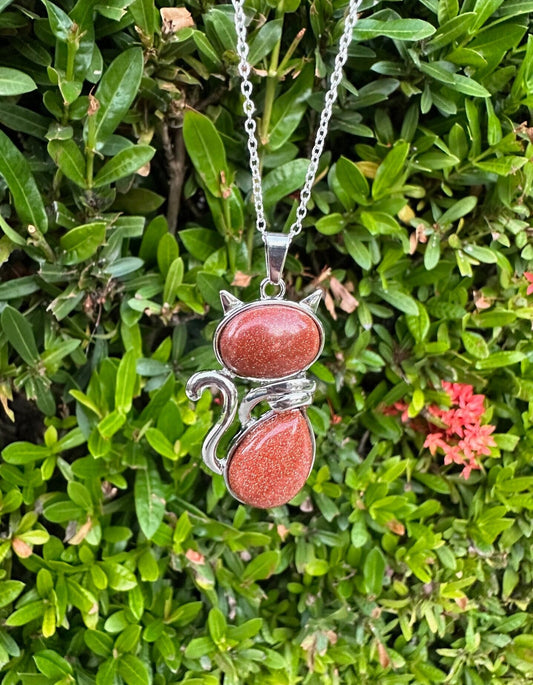 Large Goldstone Cat Pendant Necklace