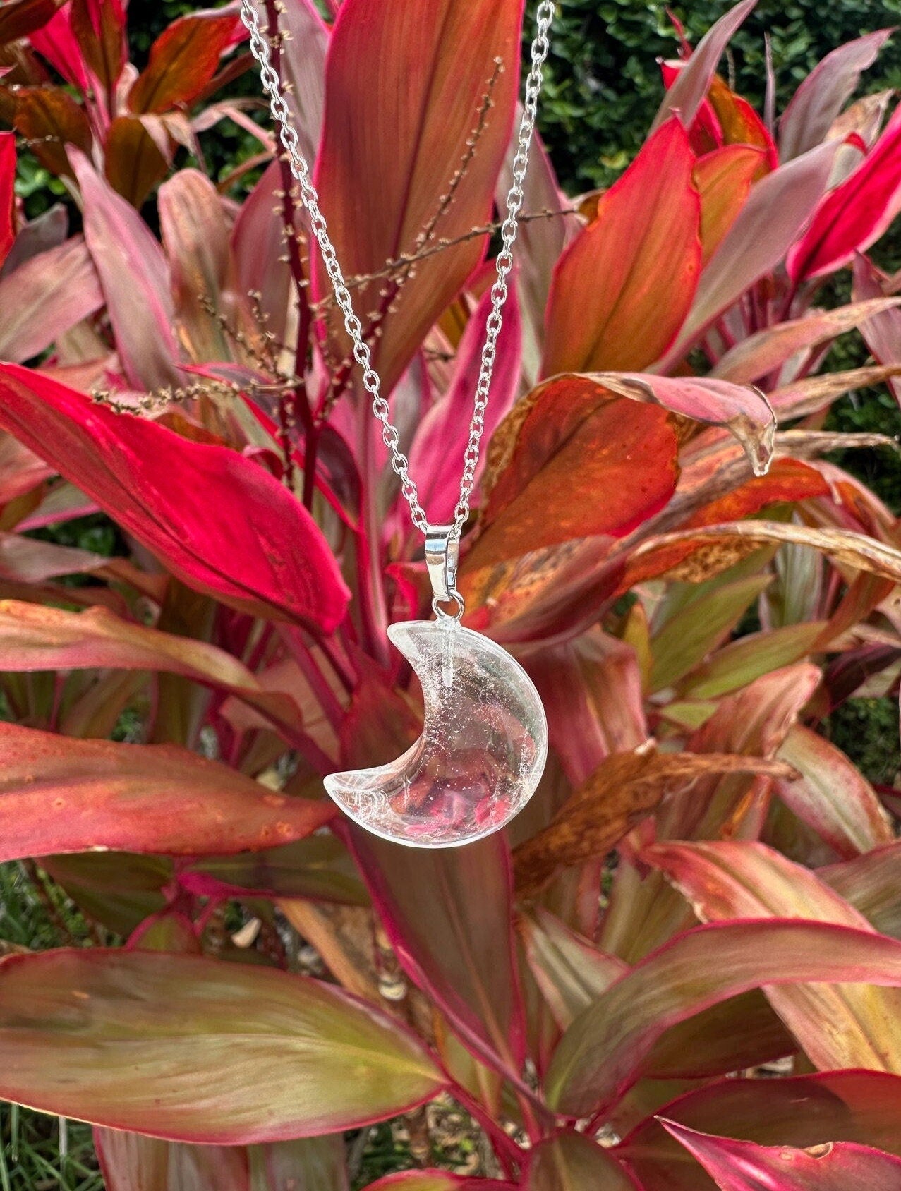 Clear Quartz Crescent Pendant Necklace
