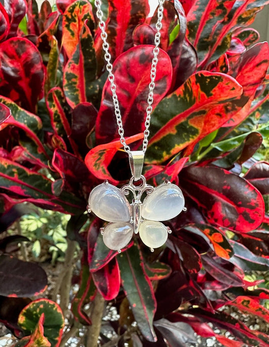 Grey Agate Butterfly Pendant Necklace