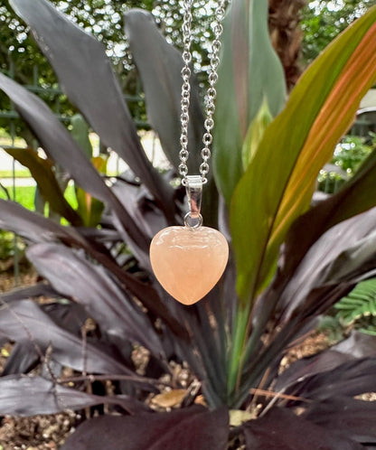 Dainty Peach Aventurine Heart Pendant Necklace