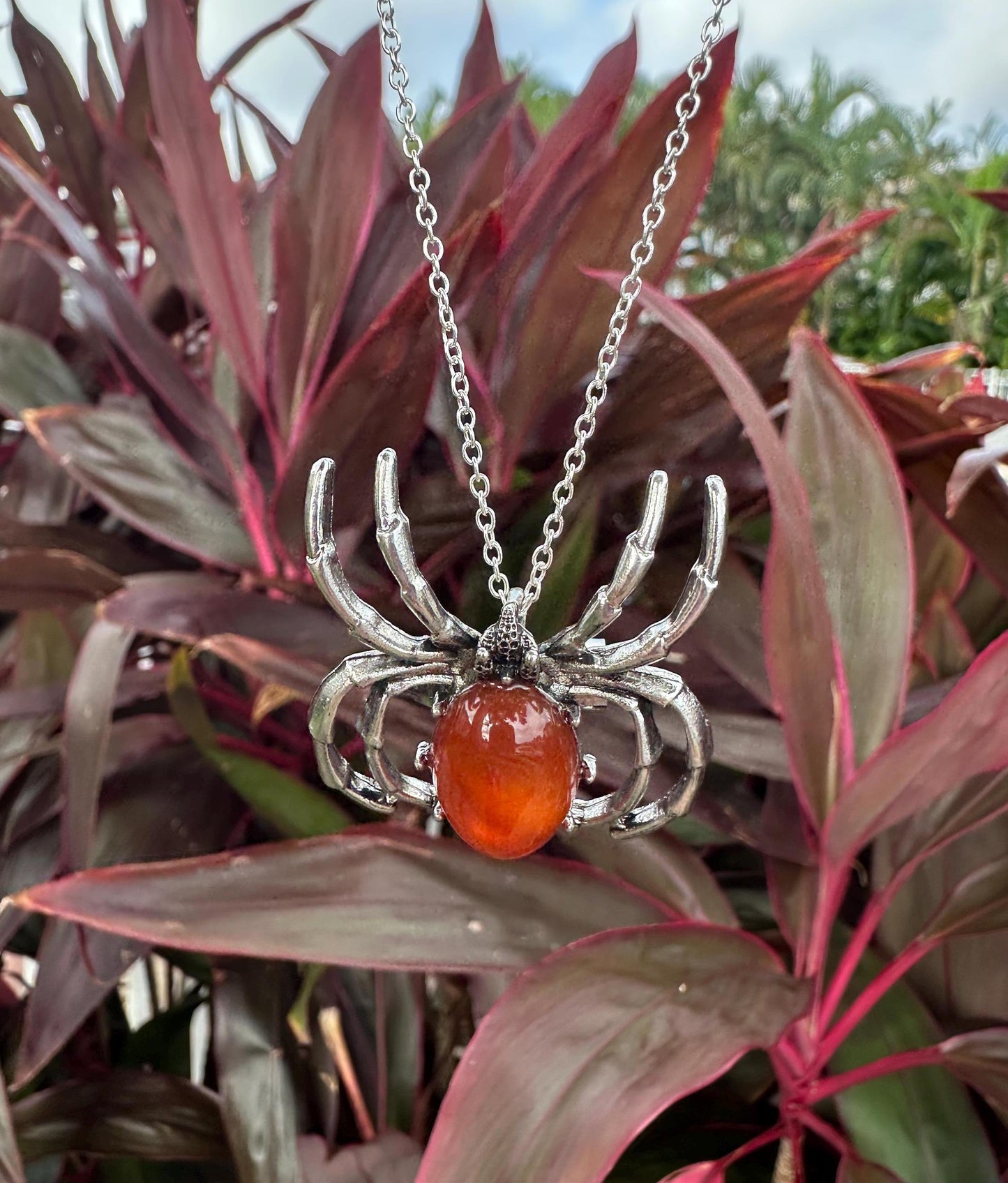 Carnelian Spider Brooch Necklace