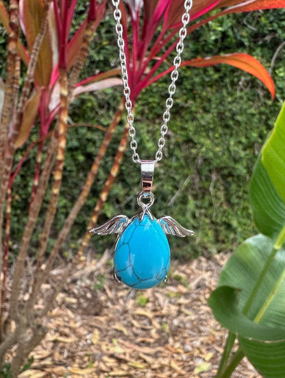 Turquoise Color Howlite Angelic Egg Pendant Necklace