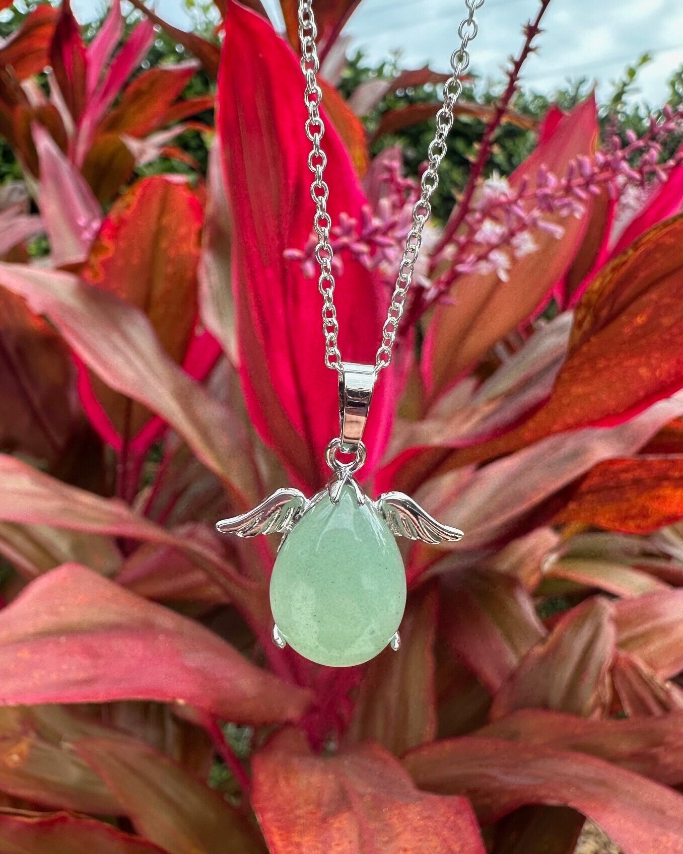 Green Aventurine Angelic Egg Pendant Necklace