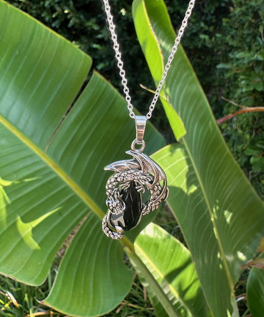 Obsidian Dragon Crawling Necklace