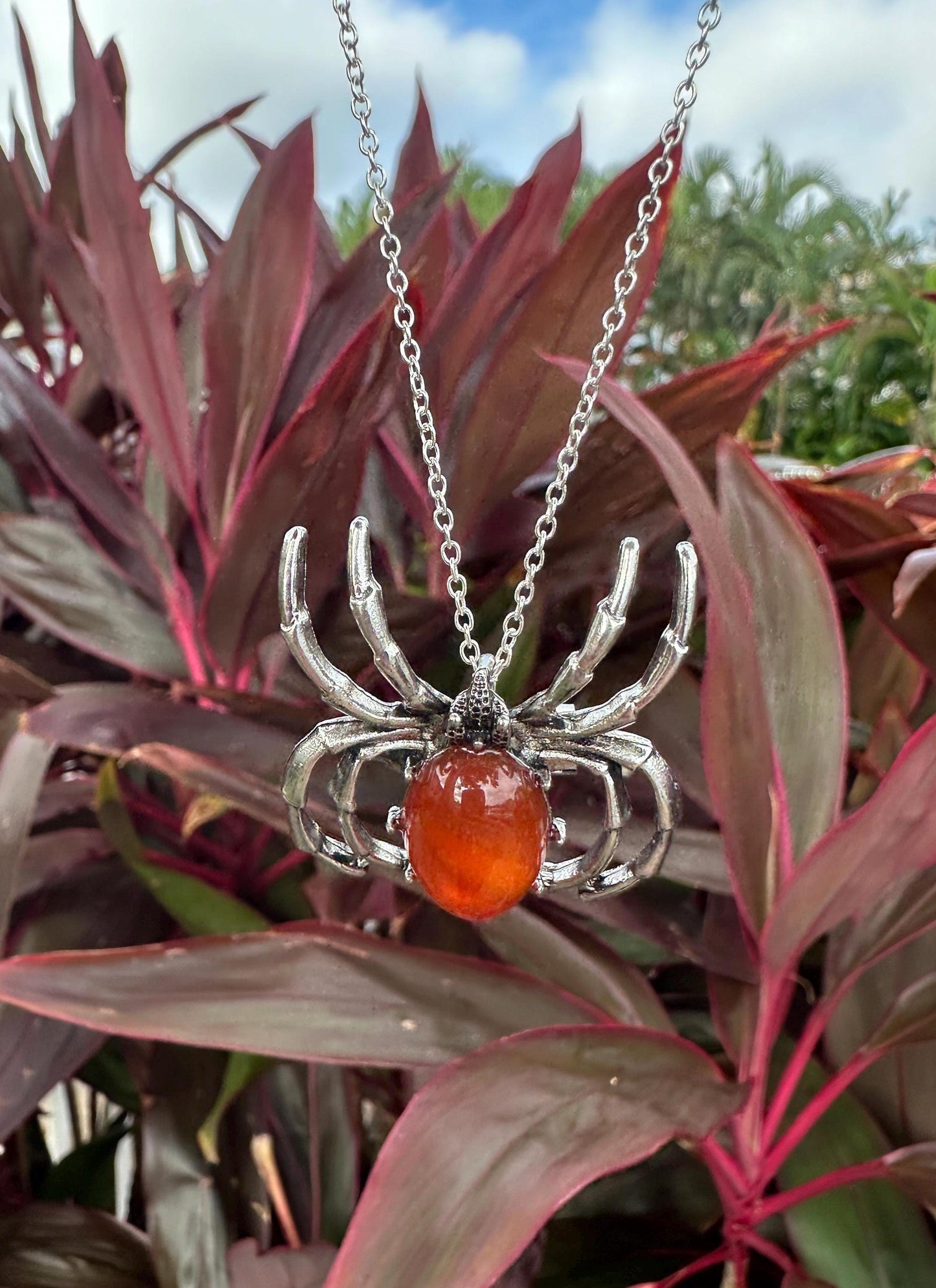Carnelian Spider Brooch Necklace