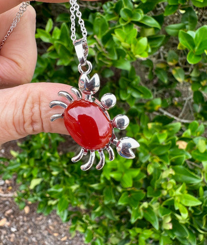 Red Agate Crab Pendant Necklace