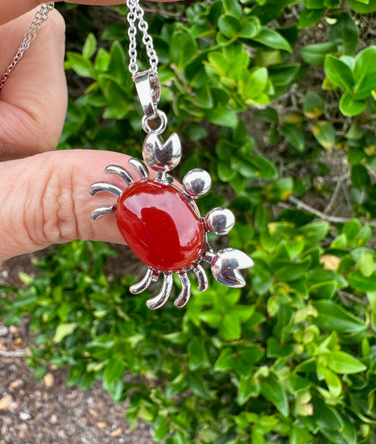 Red Agate Crab Pendant Necklace