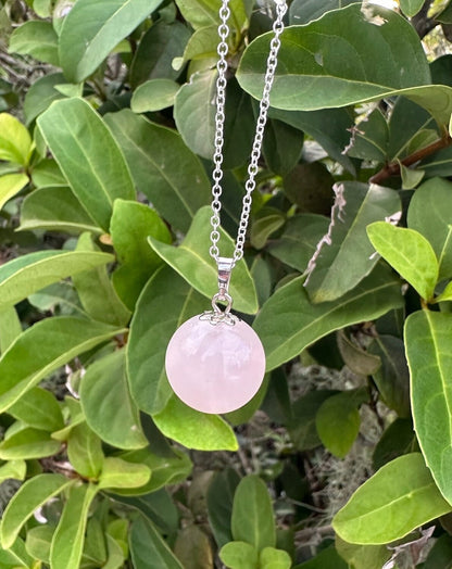 Rose Quartz Ball Pendant Necklace