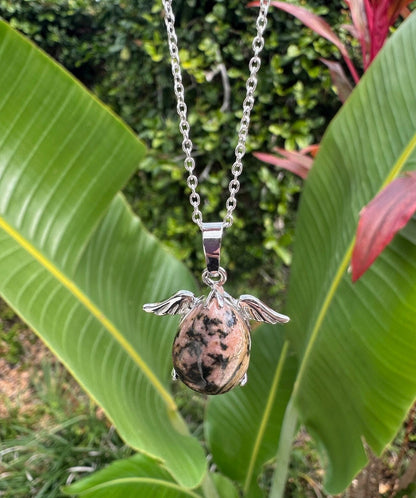 Rhodonite Angelic Egg Pendant Necklace