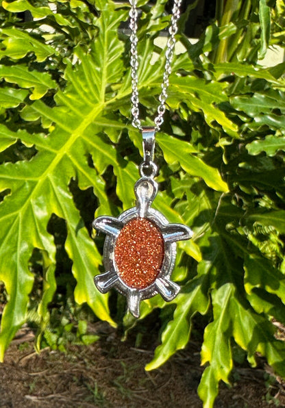 Goldstone Turtle Pendant Necklace
