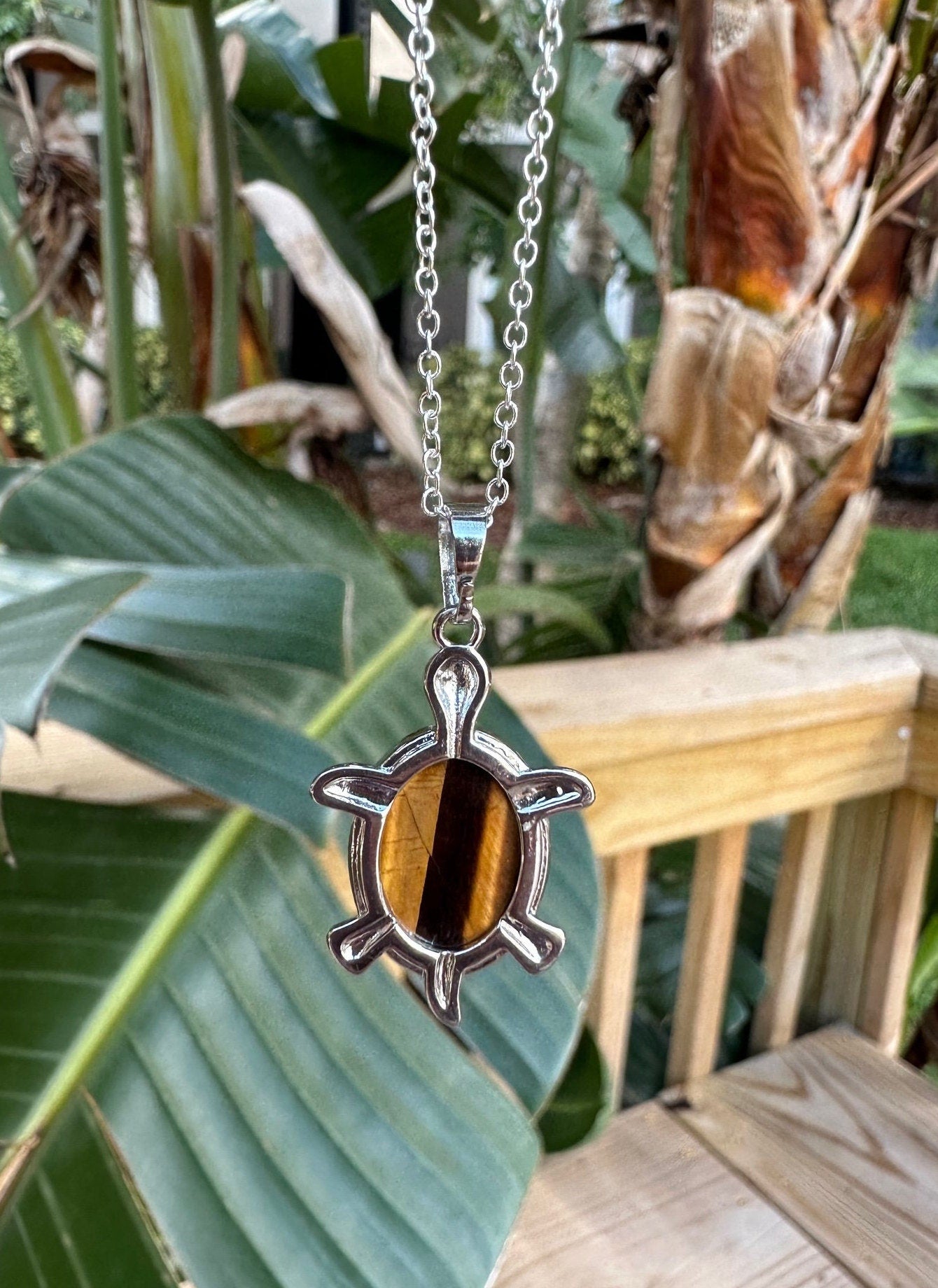 Tiger Eye Turtle Pendant Necklace