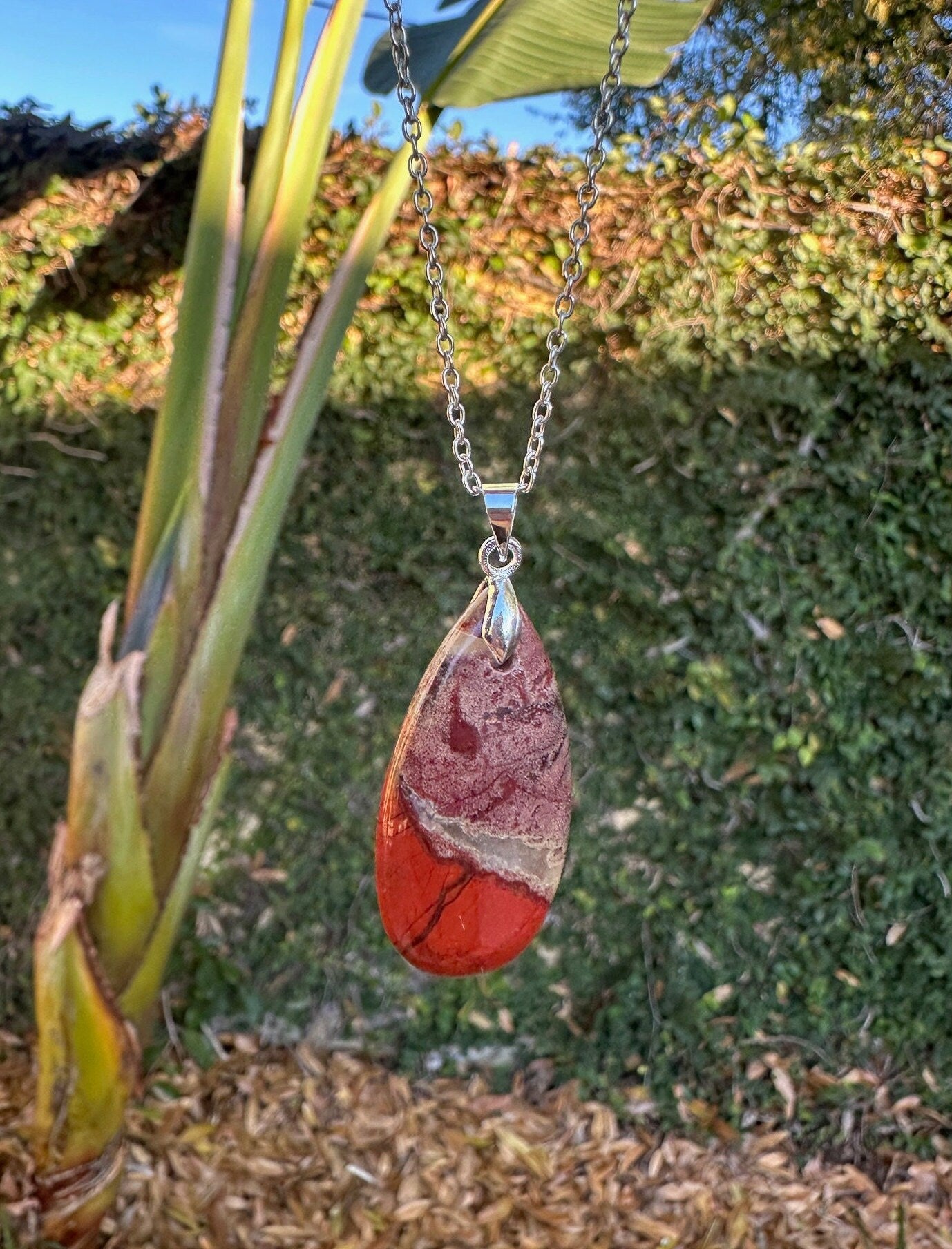 Rainbow Jasper Teardrop Pendant Genuine Rainbow Jasper Crystal Necklace