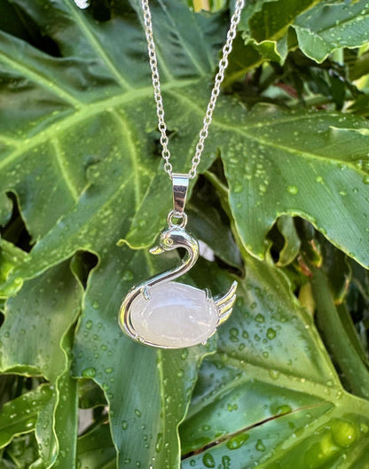 Rose Quartz Swan Necklace