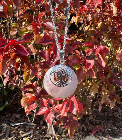 Rose Quartz Tree of Life Pendant Necklace