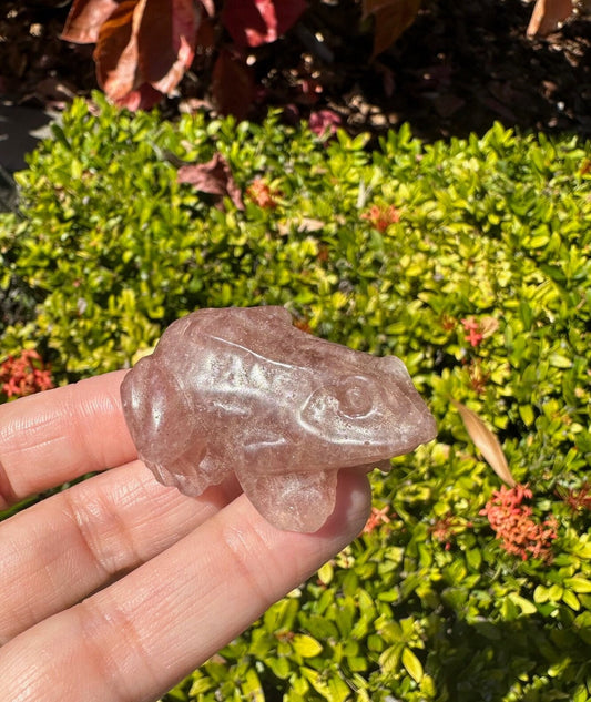 Strawberry Quartz Frog Figurine