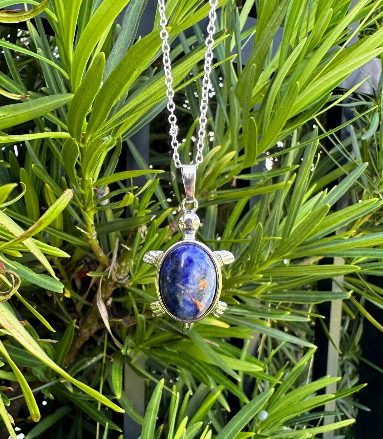 Sodalite Turtle Pendant Necklace