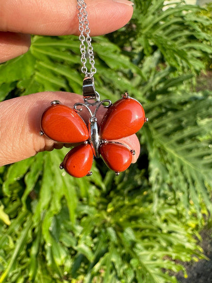 Red Jasper Butterfly Pendant Necklace