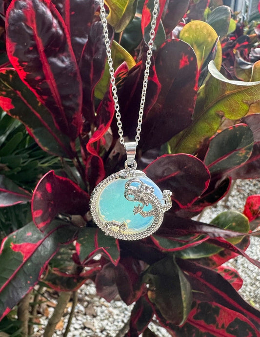 Opalite Dragon Flat Pendant Necklace
