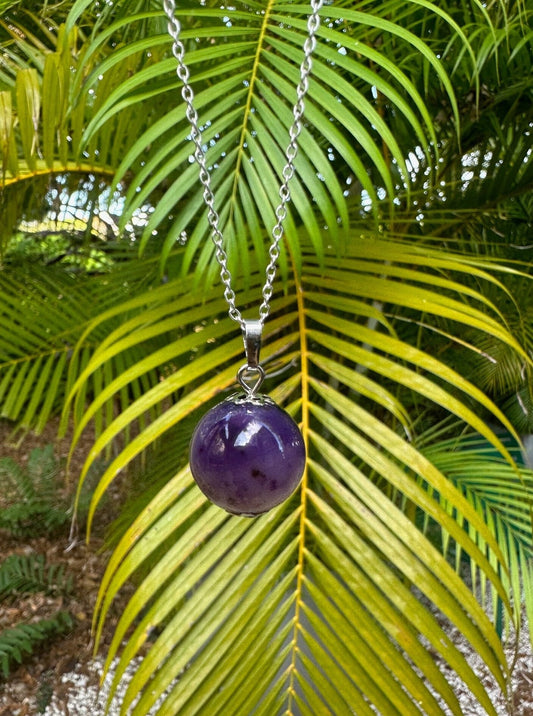 Purple Agate Ball Pendant Necklace