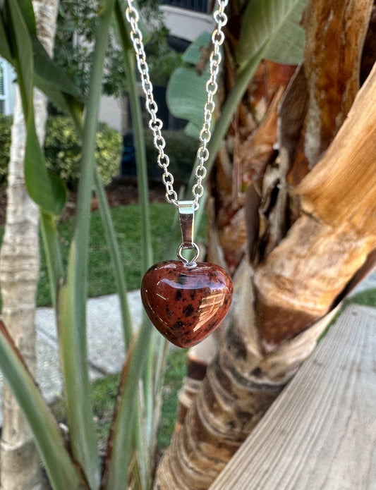 Mahagony Obsidian Heart Pendant Necklace