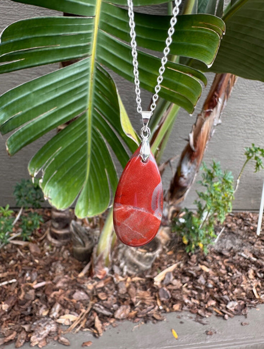 Red Jasper Teardrop Pendant Necklace