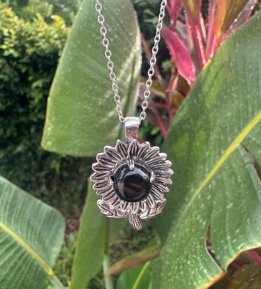 Obsidian Sunflower Pendant Necklace