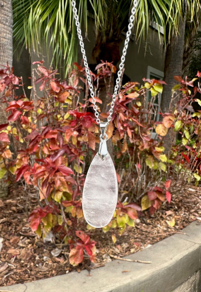 Rose Quartz Teardrop Pendant Necklace