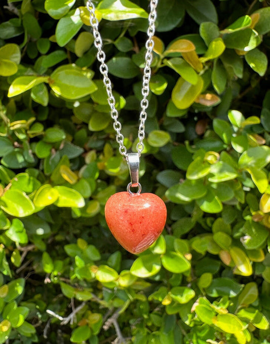 Orange Aventurine Heart Pendant Necklace
