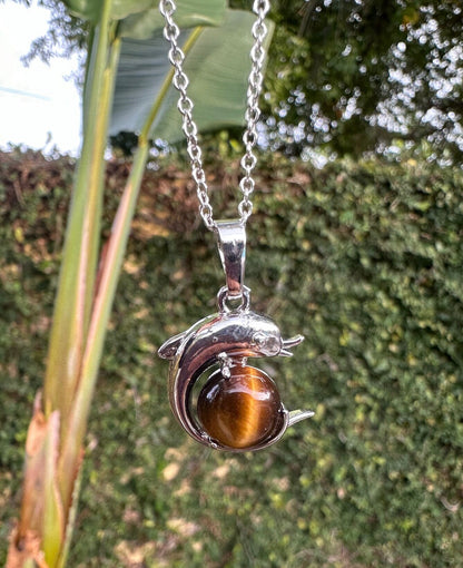 Tiger Eye Dolphin Pendant Necklace