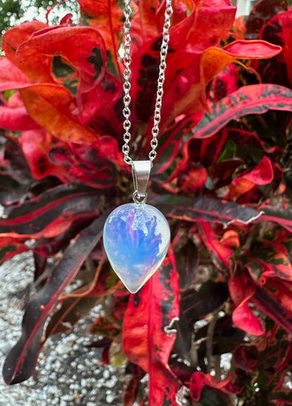 Clear Opalite Acorn Pendant Necklace