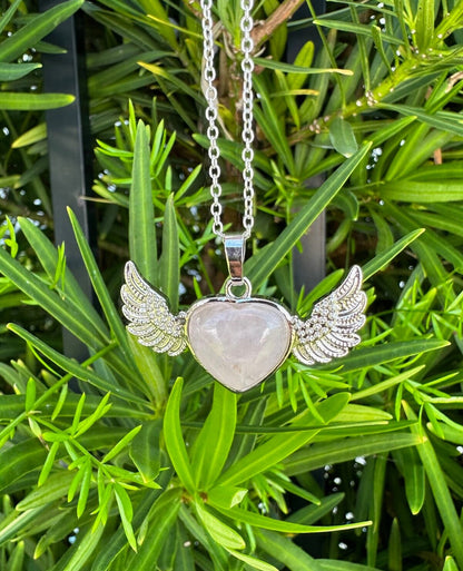 Rose Quartz Wings Pendant Necklace