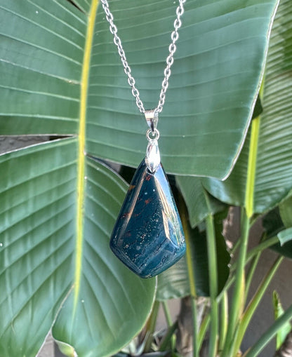 Indian Bloodstone Shield Pendant Necklace