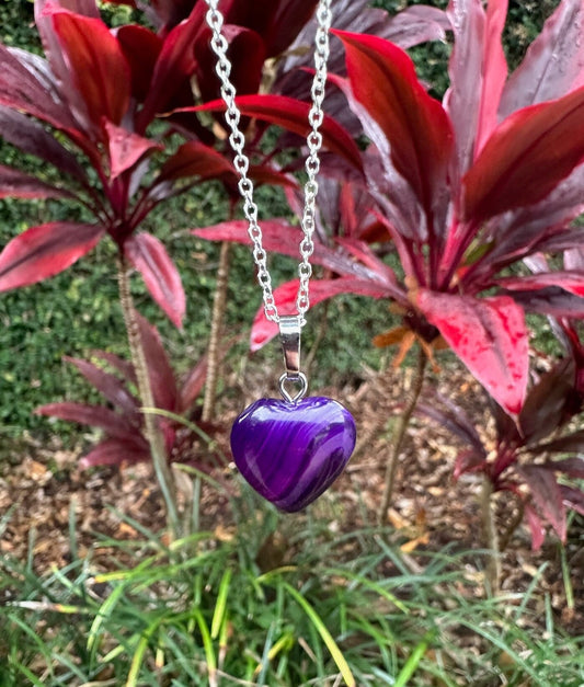 Purple Agate Heart Pendant Necklace