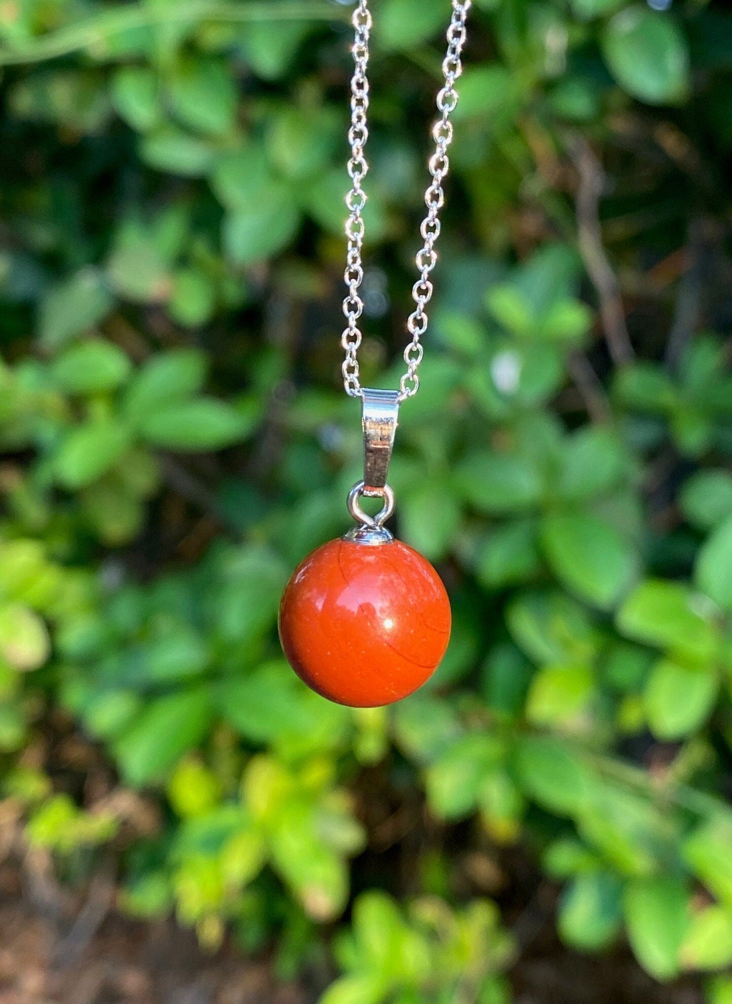 Dainty Red Jasper Ball Necklace