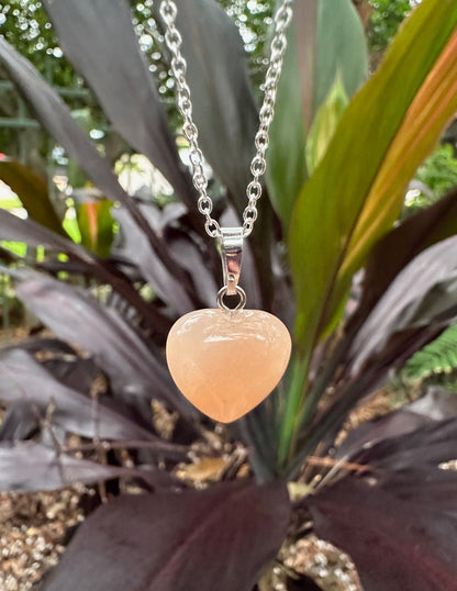 Dainty Peach Aventurine Heart Pendant Necklace
