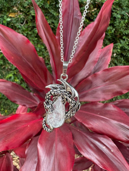 Clear Quartz Dragon Crawling Necklace