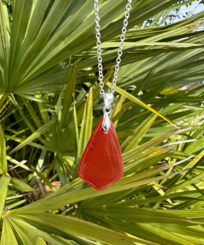 Red Agate Shield Pendant Necklace