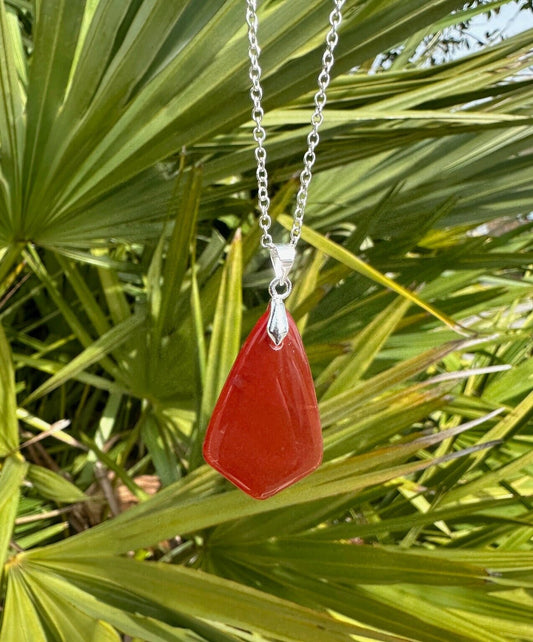 Red Agate Shield Pendant Necklace