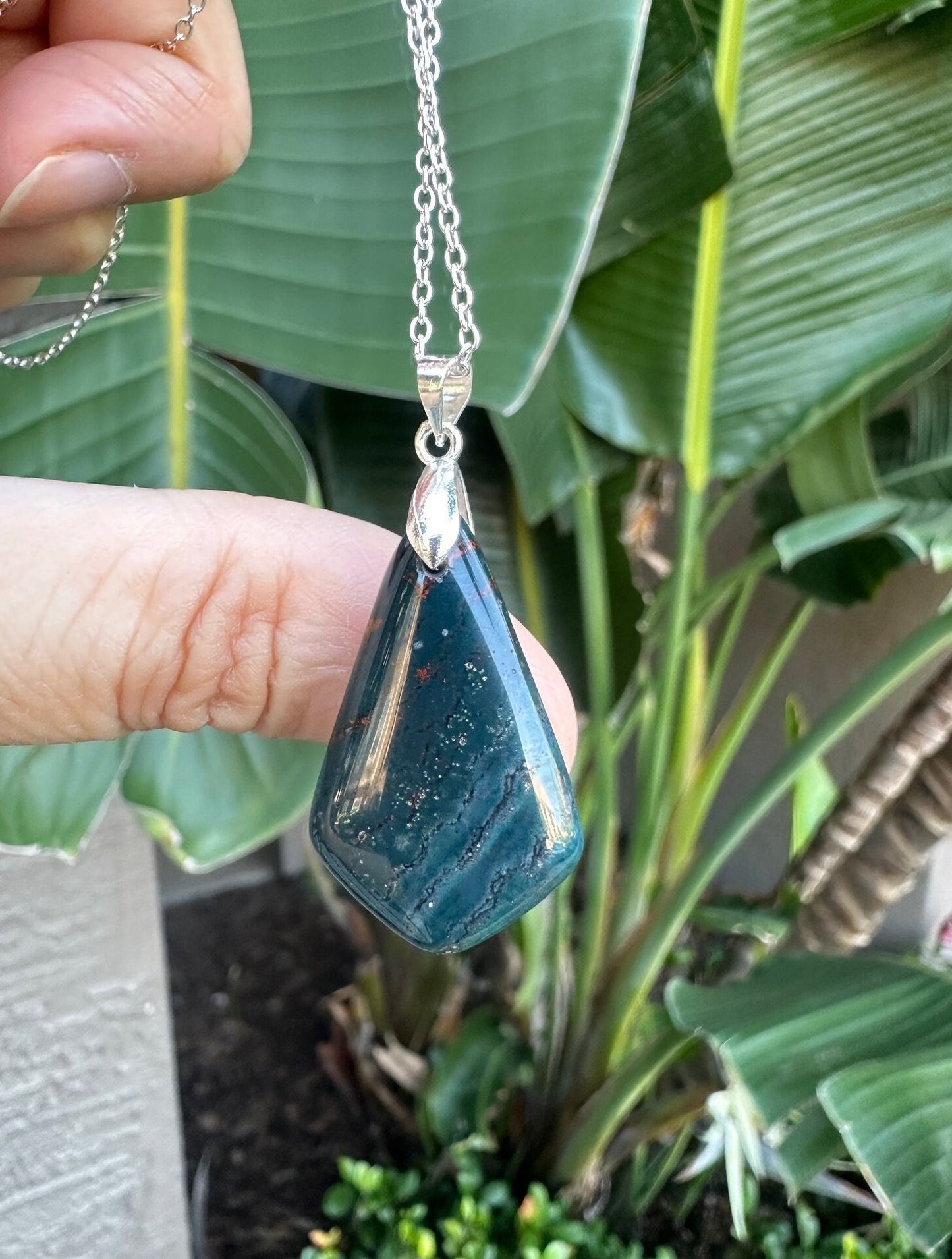 Indian Bloodstone Shield Pendant Necklace