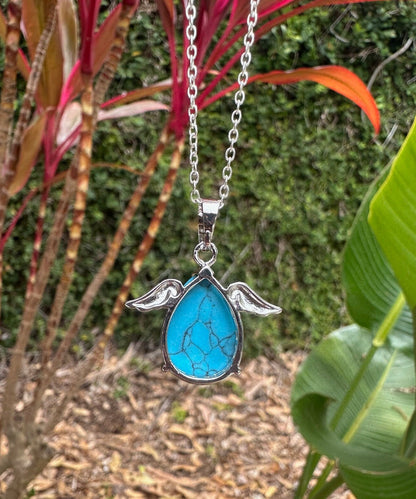 Turquoise Color Howlite Angelic Egg Pendant Necklace