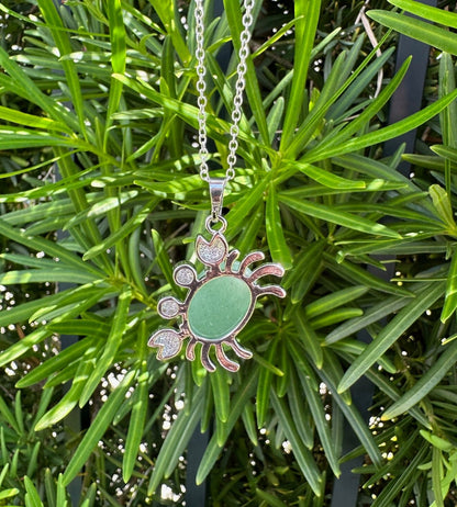 Green Aventurine Crab Pendant Necklace