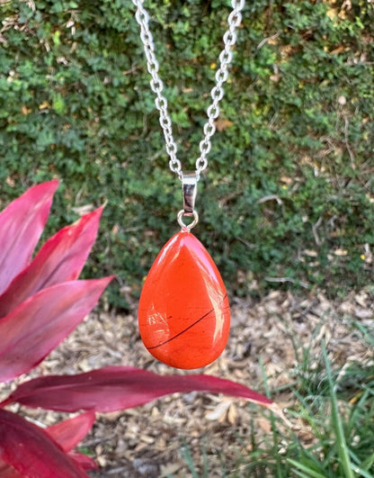 Red Jasper Teardrop Pendant Necklace