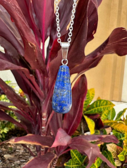 Lapis Lazuli Thin Waterdrop Pendant Necklace