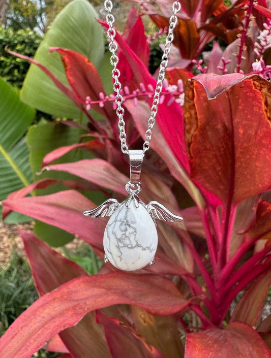 Howlite Angelic Egg Pendant Necklace