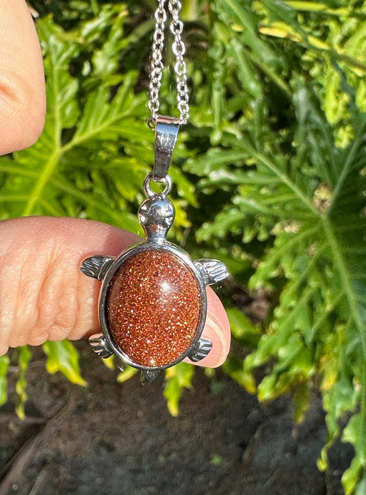 Goldstone Turtle Pendant Necklace