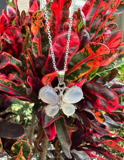 Grey Agate Butterfly Pendant Necklace